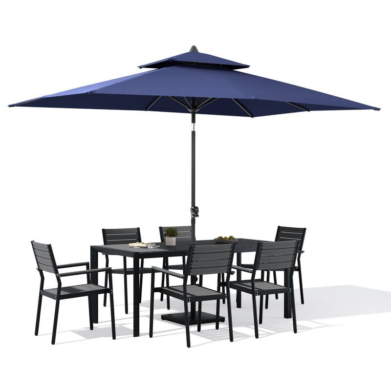 9/11-Piece Outdoor Patio Dining Set Aluminum Dining Table and Stackable Chairs w/10 ft Market Umbrella and Base