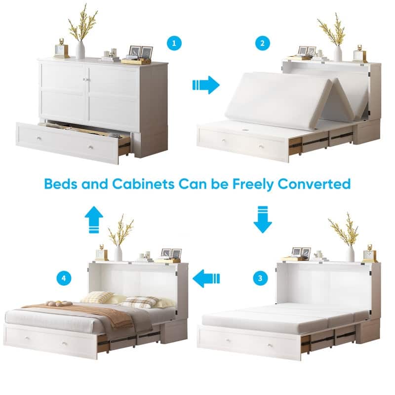 Mixoy Queen Horizontal Murphy Chest Bed with Mattress,Charging Station