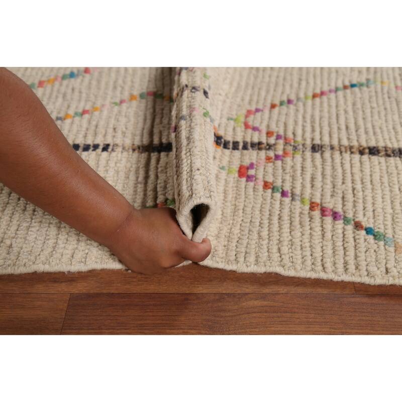 Geometric Striped Moroccan Area Rug Handmade Wool Carpet - 5'9"x 9'8"