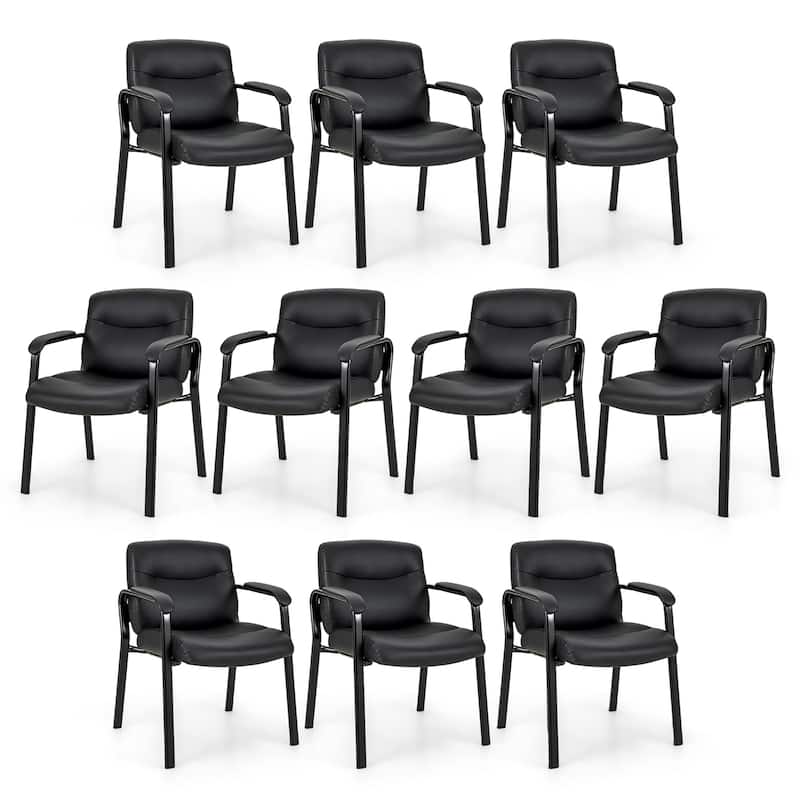 Gymax Set of 10 Waiting Room Chair No Wheels w/ Padded Armrests Guest - Black