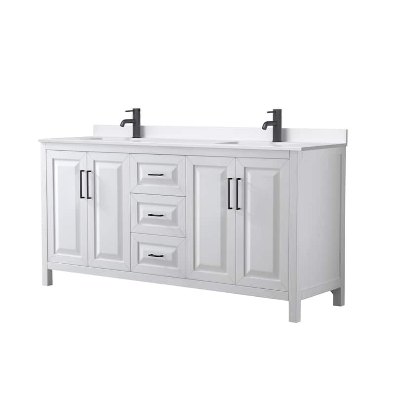 Wyndham Collection WCV252572D-QTZ-UNSMXX Daria 72" Free Standing - White / White Quartz Top / Matte Black Hardware