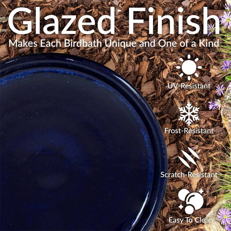 Sunnydaze Classic Outdoor Ceramic Bird Bath - UV/Frost Resistant