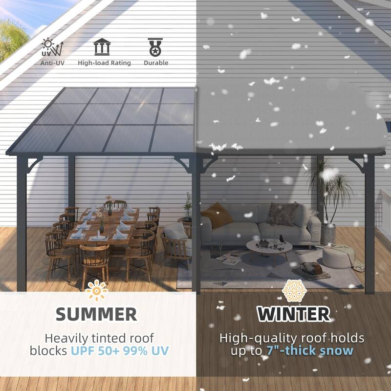 12x16ft Lean to Gazebo Hardtop Wall Mounted Gazebo