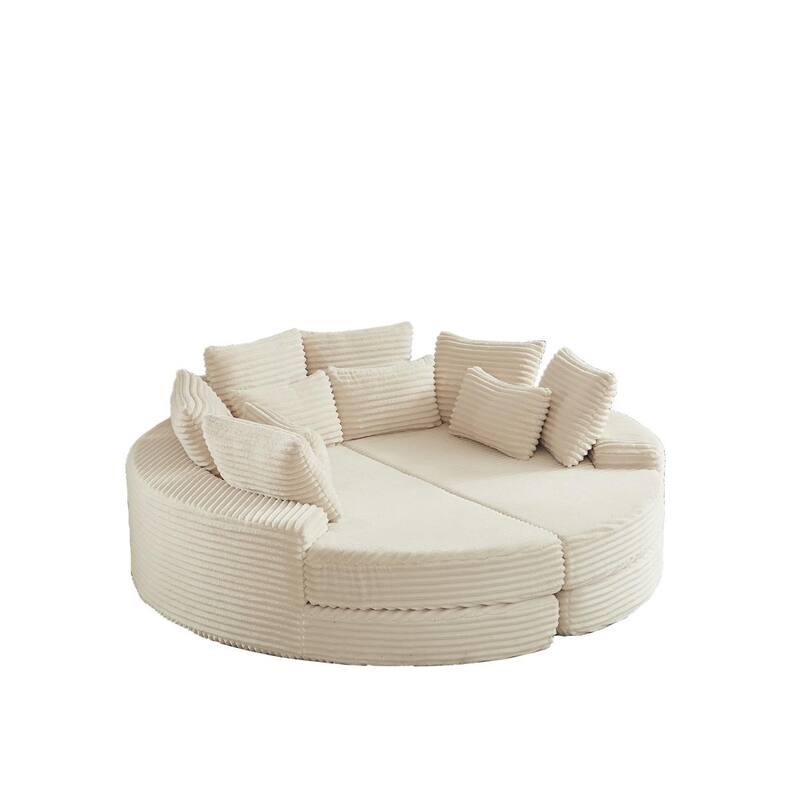 78.5" Corduroy Round Oversized 2-In-1 Sofa Bed, Neck Pillow Design With Four Throw Pillows