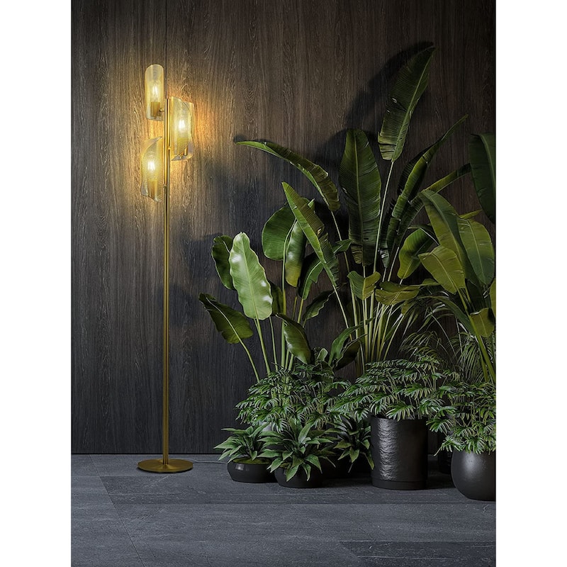 Brightech Lyra 71 in. Brass LED Tree Floor Lamp with 3 Adjustable Light Shades