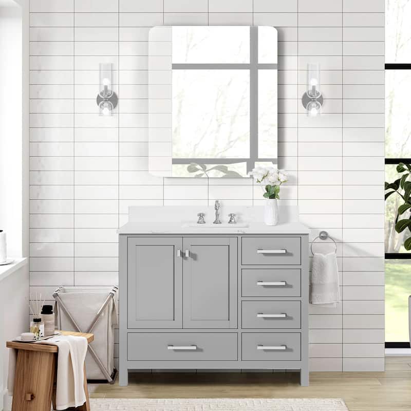 Prismosaic 42 inch Bathroom Vanity Set in Lunar Gray, Middle Sink