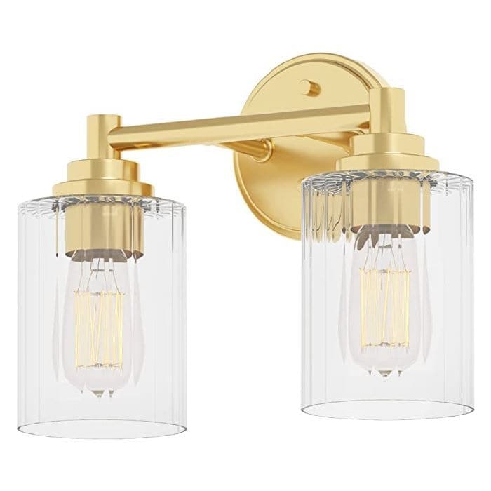 2-Light Vanity Mirror Lights Stick on Gold Brass Vanity Light Metal Bathroom Wall Lighting WL-1140