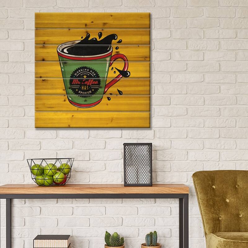 Mr Coffee Print On Wood by Ester Kay - Multi-Color