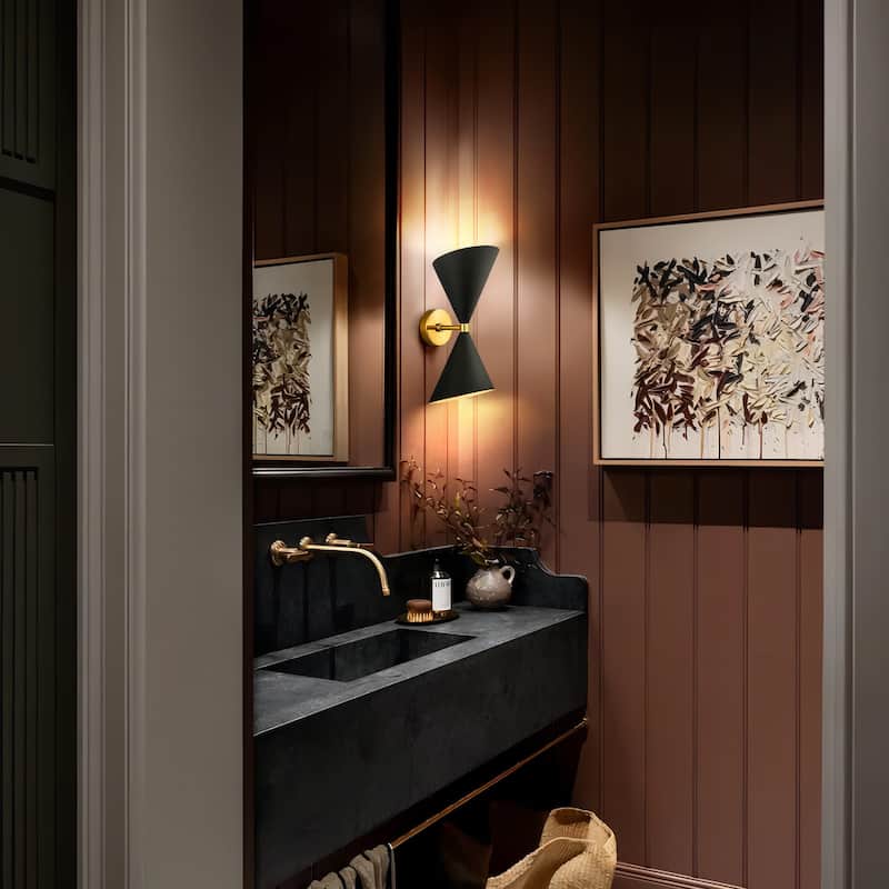 2-Light Modern Industrial Cone Black Bathroom Vanity Light Up&Down Hourglass Armed Wall Sconces