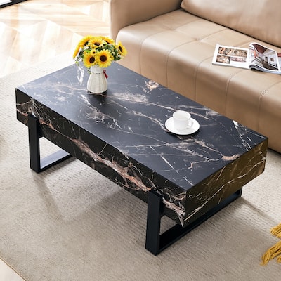 47.2" Modern Rectangular Coffee Table with Black Metal Legs and Anti-Slip Bottom Design