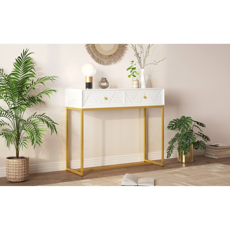 Modern Sleek Console Table with Storage - White