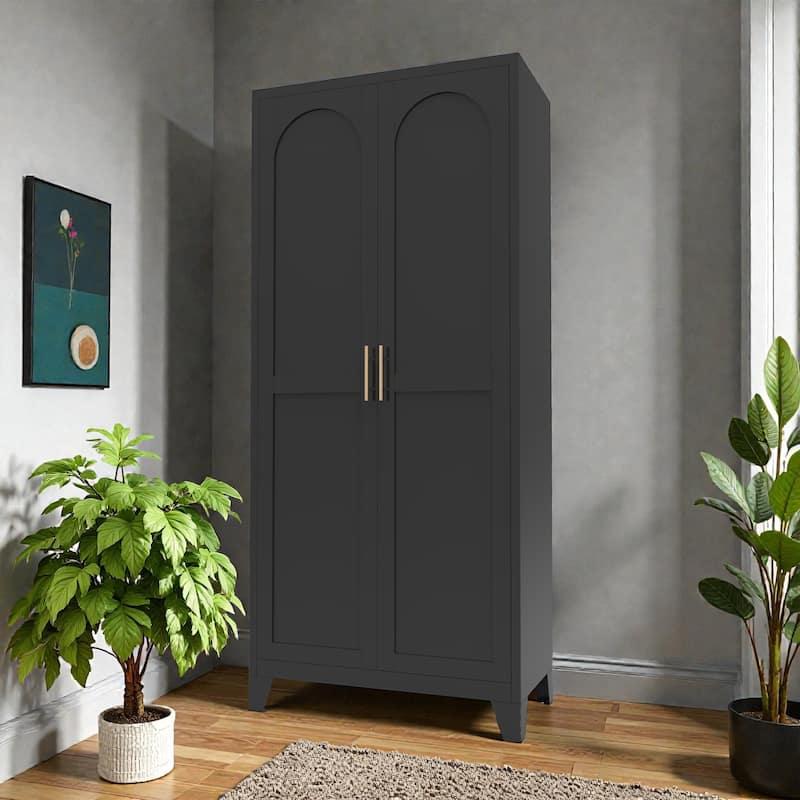 71'' Metal Storage Cabinet with Shapely Doors, Adjustable Shelves, Tall Steel Organizer for Bedroom, Living Room or Kitchen - Black