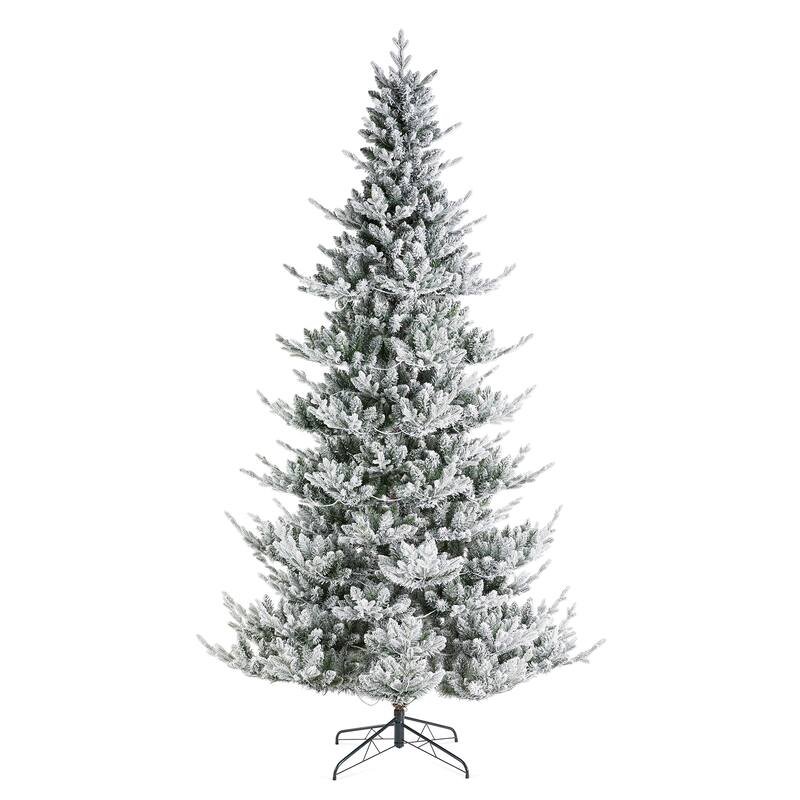 Glitzhome Snow Flocked Upward Slim Fir 7.5' or 9' Artificial Christmas Tree with LED Lights & Remote Control