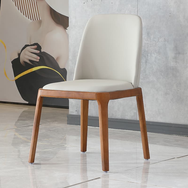 PU Leather Dining Chairs Set of 2, Ergonomic Upholstered Kitchen Chairs, Dining Room Chair with Arched Back & Wooden Legs