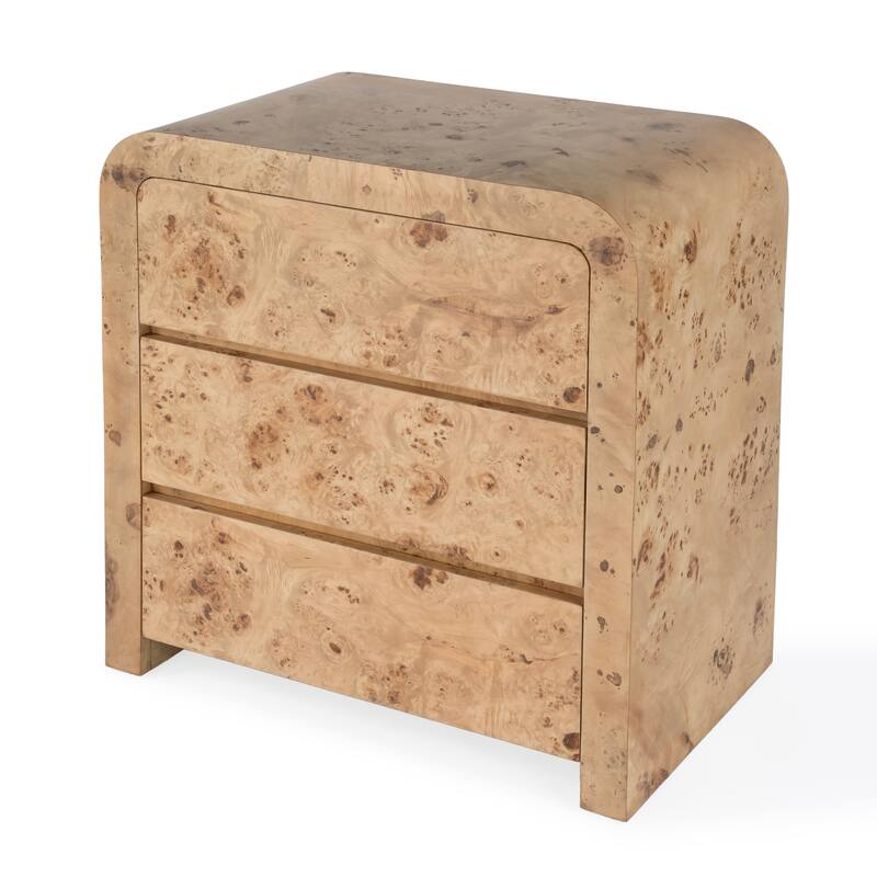 Cora 3 Drawer Burl Wood Curved Dresser