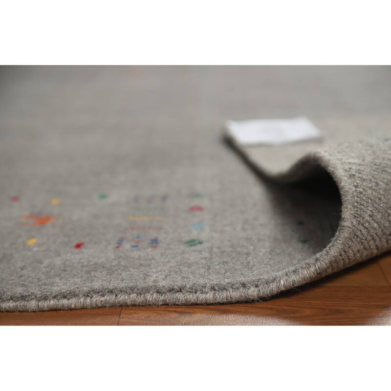 Hand Knotted Oriental 100% Wool Carpet Tribal Animal Pictorial Greys & Charcoal Gabbeh Area Rug - 8' 2'' X 5' 0''