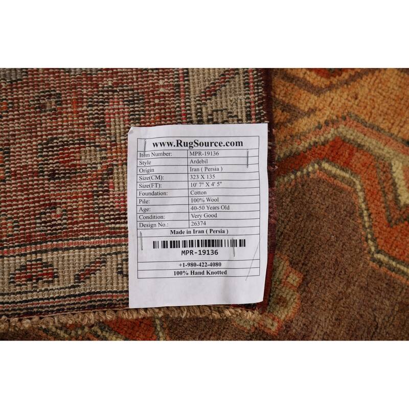 Tribal Ardebil Vintage Persian Runner Rug Hand-Knotted Wool Carpet - 4'5" x 10'7"
