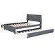 preview thumbnail 26 of 30, Linen Fabric Platform Bed with Brick Pattern Headboard, with Twin Trundle and 2 Drawers, Full Size