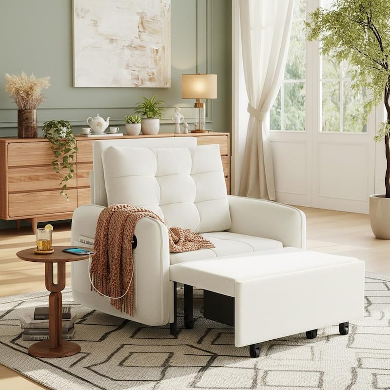 3-in-1 Multi-functional Tufted Chenille Lounge with Storage Space by Harper&Bright Designs