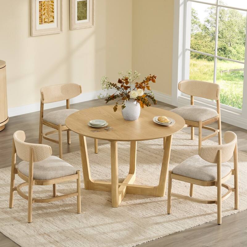 Spruce & Spring 47-Inch Modern Round Wood Dining Table with Cross-Leg Base
