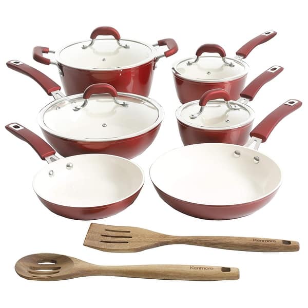 slide 2 of 4, Kenmore Arlington Aluminum Ceramic Coated Nonstick Cookware Set in Red