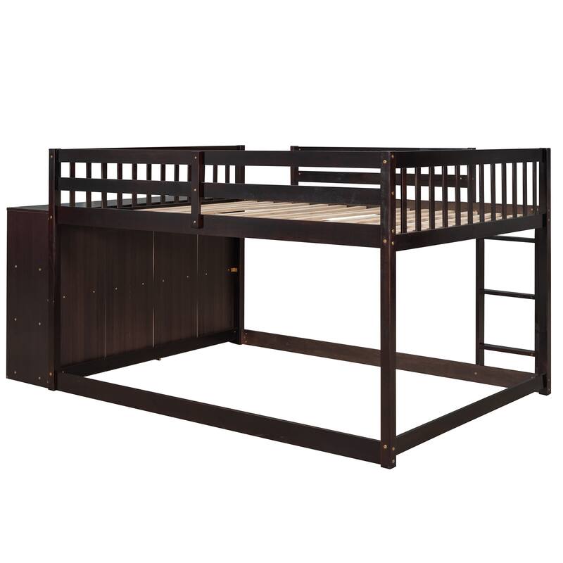 Full over Full Bunk Bed Wood Frame Bed with 4 Storage Drawers and 3 Shelves, Full-Length Guardrail Top Bunk for Kids Teens