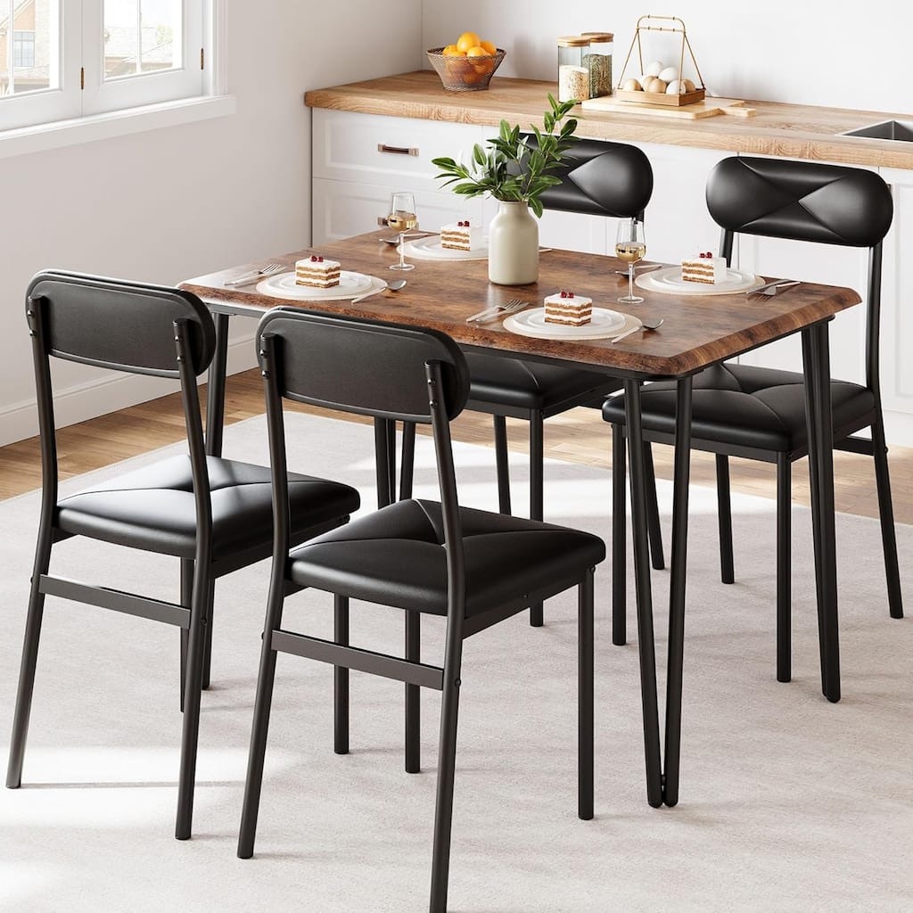 Dining Table Set for Kitchen, Table with 4 Upholstered Chairs, Compact Design for Dining or Kitchen Use