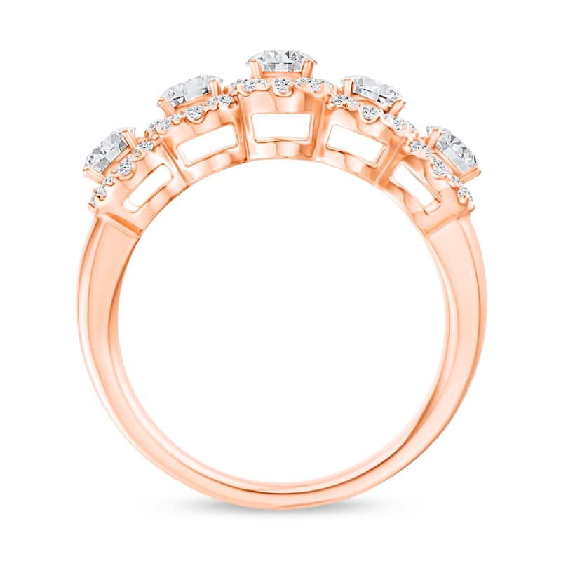 IGI Certified 1ct TDW Diamond Halo Ring in 14K Rose Gold for Women - Pink