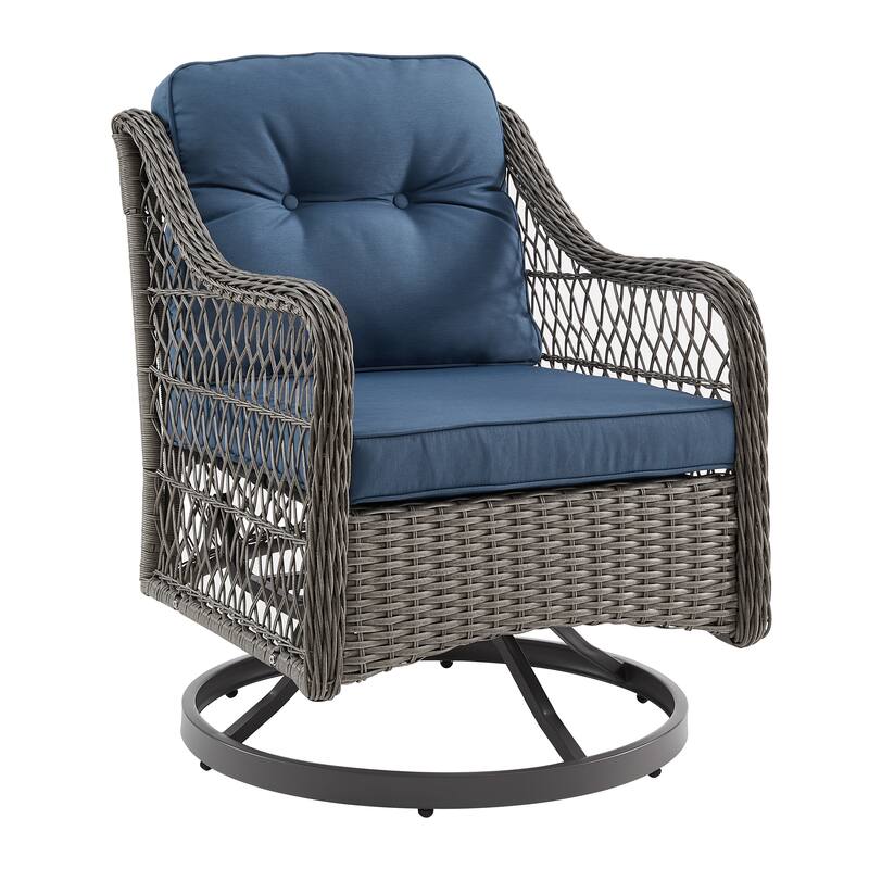 Corvus Vasconia Outdoor Hand-Woven Resin Wicker Swivel Chair - Navy Blue