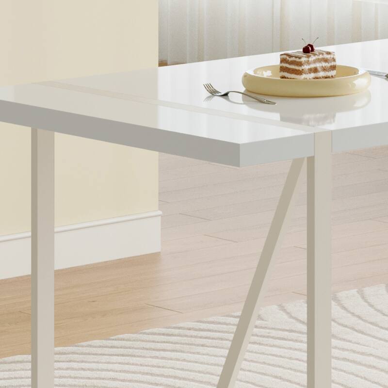 Roomfitters 5pcs Dining Table Set with Metal Legs and Armless Vertical Backrest Chairs, White