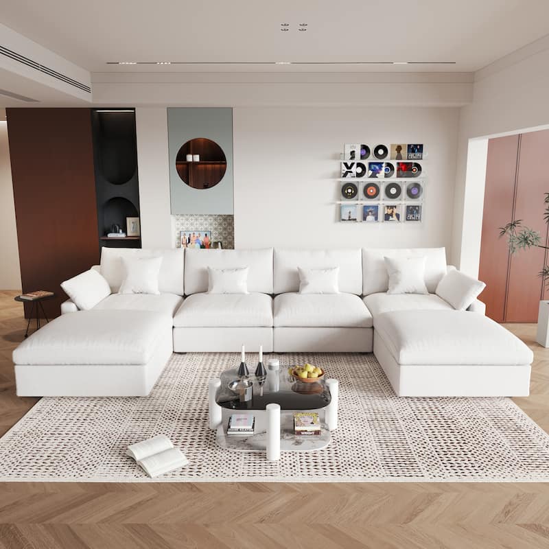 Cloud Modular Sectional Sofa with 2 Storage Ottomans,157" Down Filled Comfort U Shaped Sofa Couch for Living Room