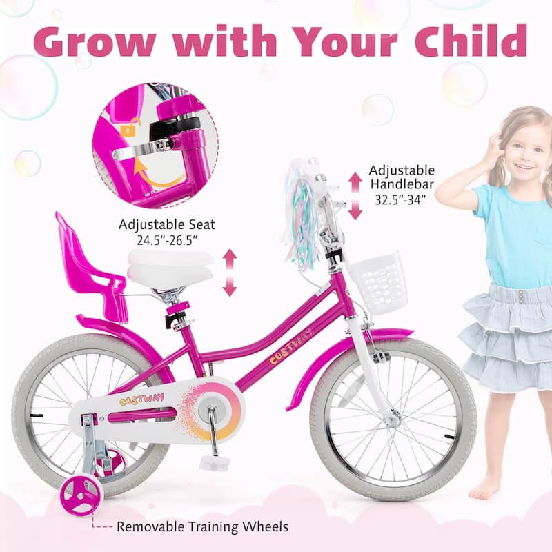 Costway 16" Kids Bicycle with Basket Doll Seat Colorful Streamers - See Details