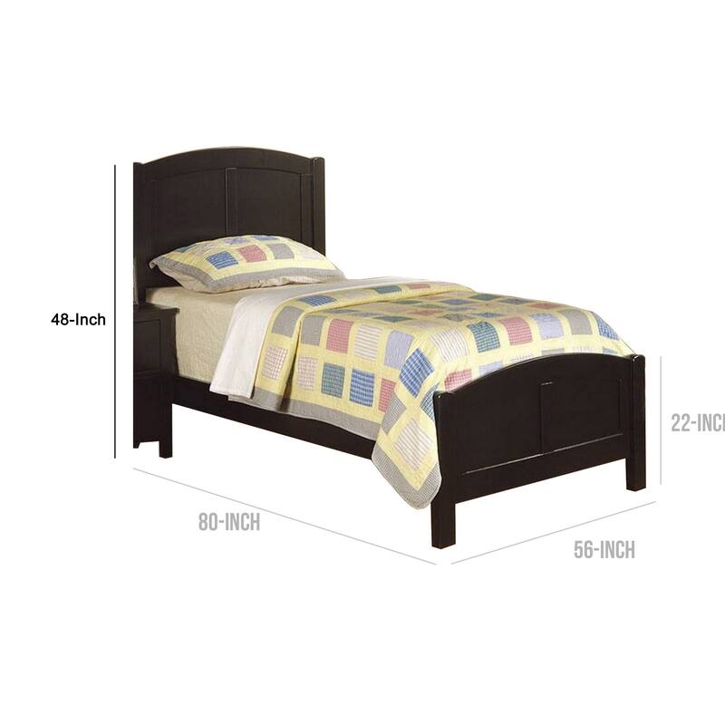 Pika Full Size Bed, Arched Headboard and Footboard, Jet Black Wood Frame