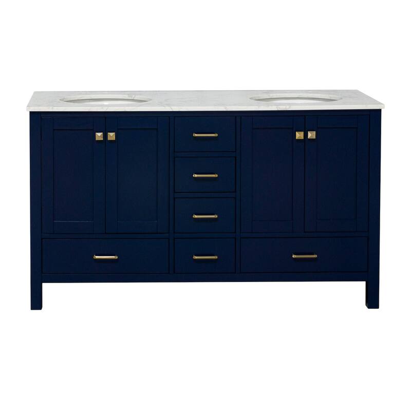KitchenBathCollection Horizon 60" Double Bathroom Vanity with Engineered Carrara Top