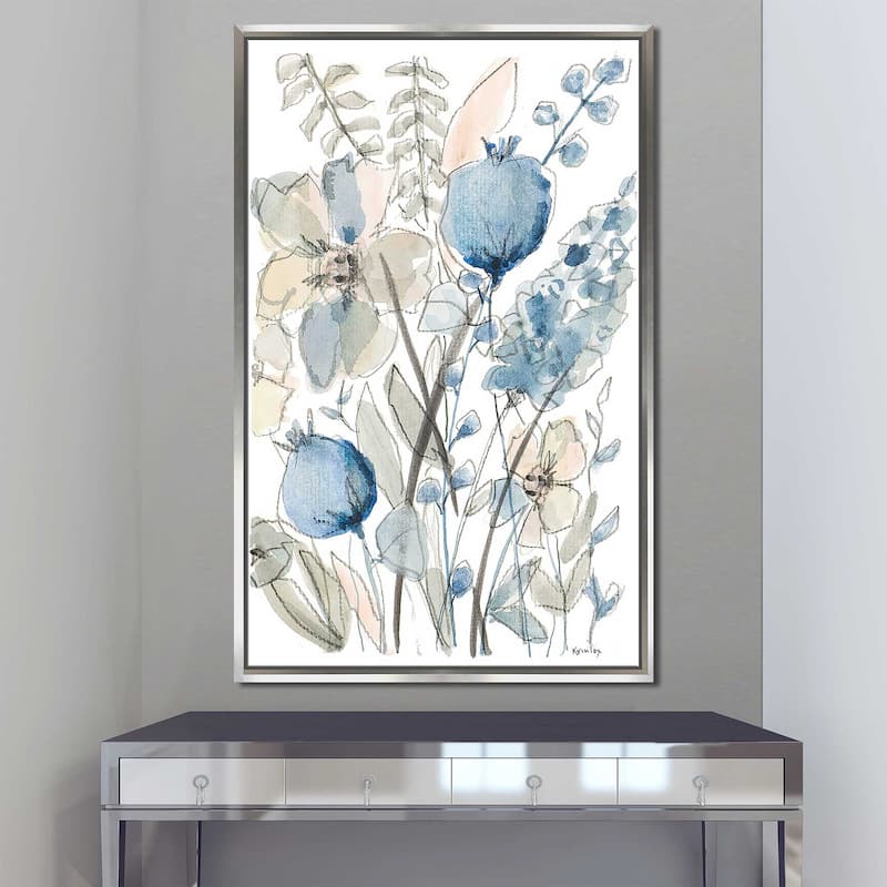 "Blue And White Floral I" Print on Floating Canvas