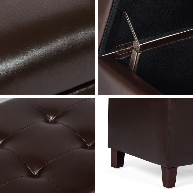 Adeco Rectangular Storage Ottoman Faux Leather Bench Lift-top Footrest