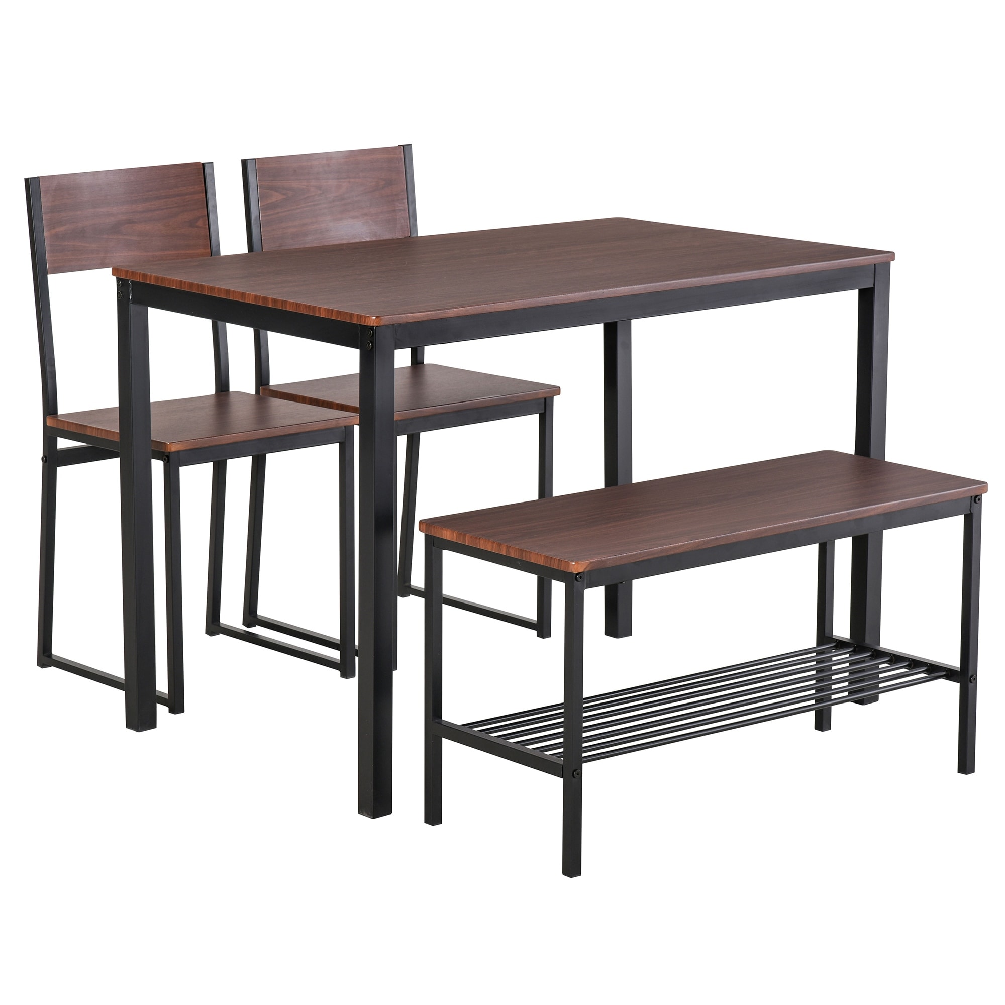 4-Piece Kitchen Dining Table and Chairs Set, Wooden Kitchen Table with Bench and Storage Racks for Small Space, Apartment