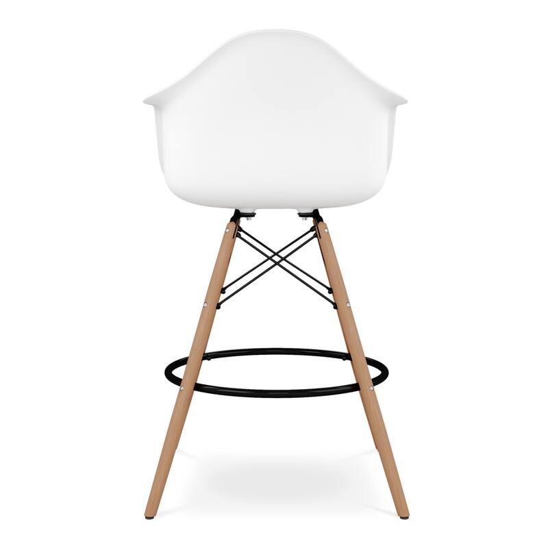 HomeRoots 28" White And Brown Heavy Duty Plastic And Solid Wood Low Back Counter Height Bar Chair
