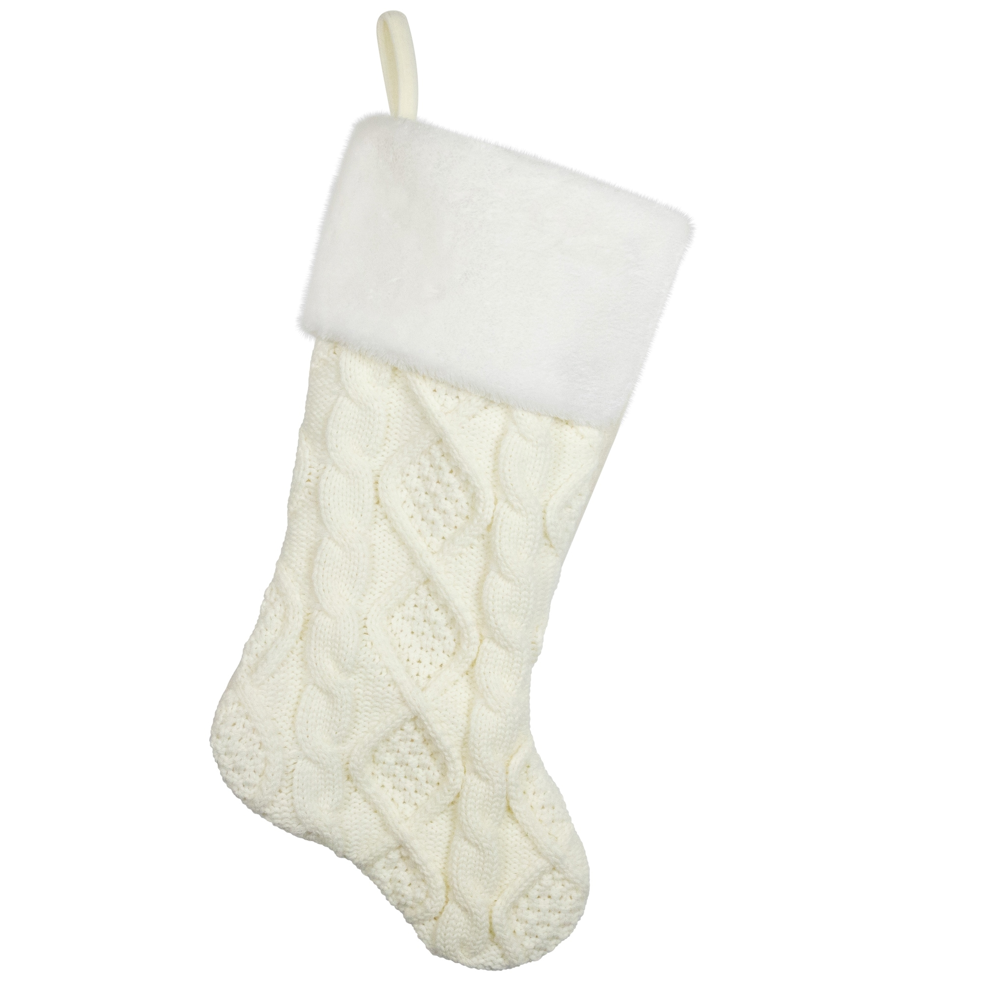 Cable Knit Christmas Stocking with Faux Fur Cuff - 20.5"
