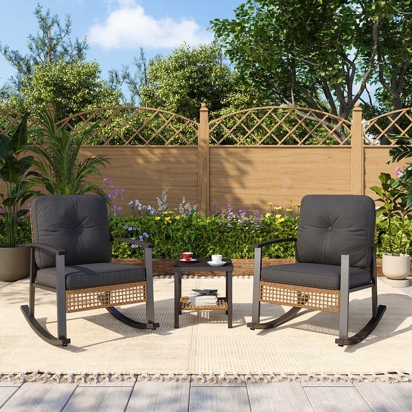 3-Piece Outdoor Rocking Bistro Set - Black