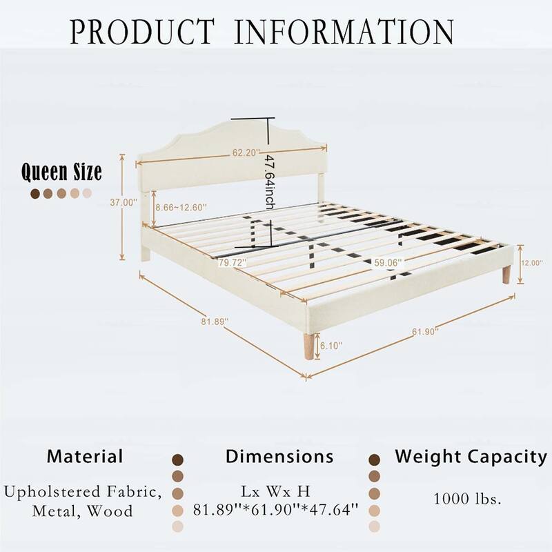 Sleek Platform Bed with Adjustable Headboard for Apartments,Guest rooms
