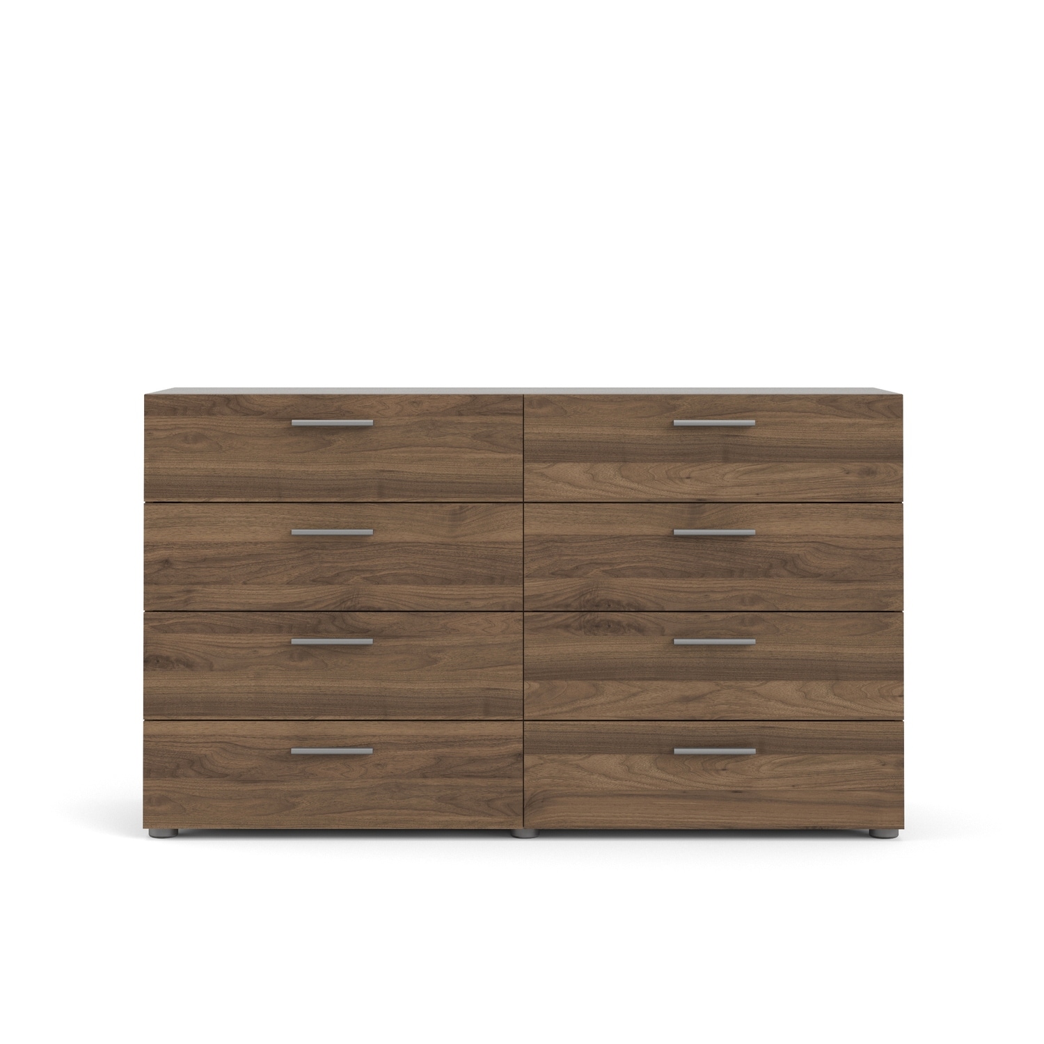 8-Drawer Double Dresser in Walnut Finish with Wide Smooth Glide Drawers and Stylish Contemporary Design