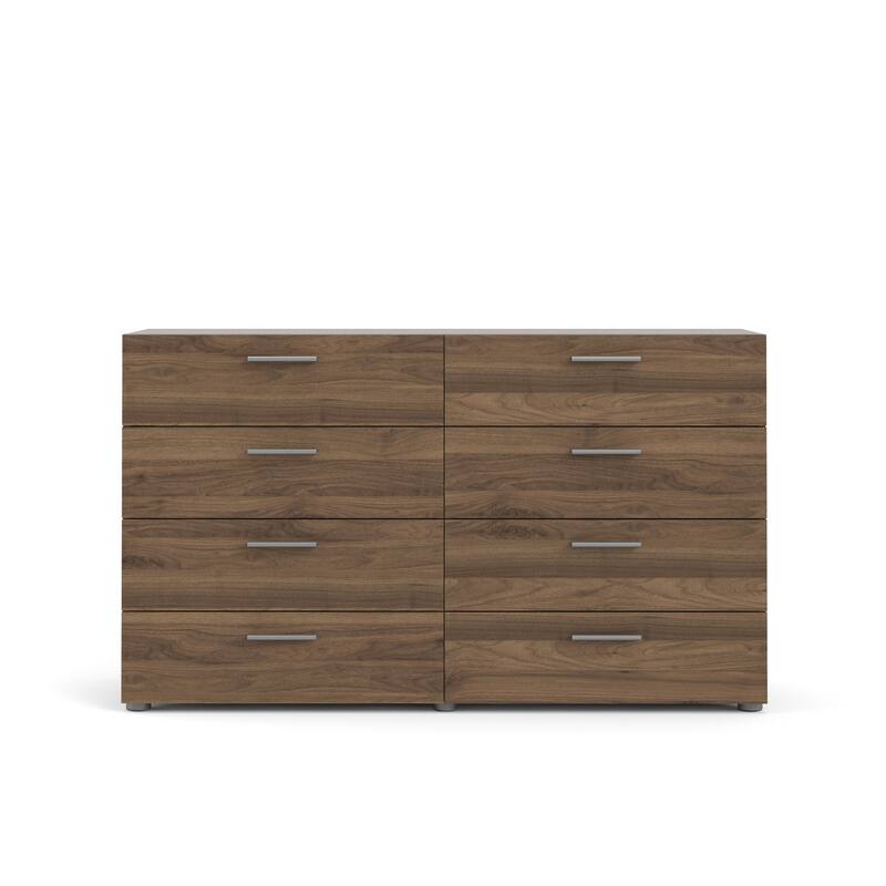 8-Drawer Double Dresser in Walnut Finish with Wide Smooth Glide Drawers and Stylish Contemporary Design