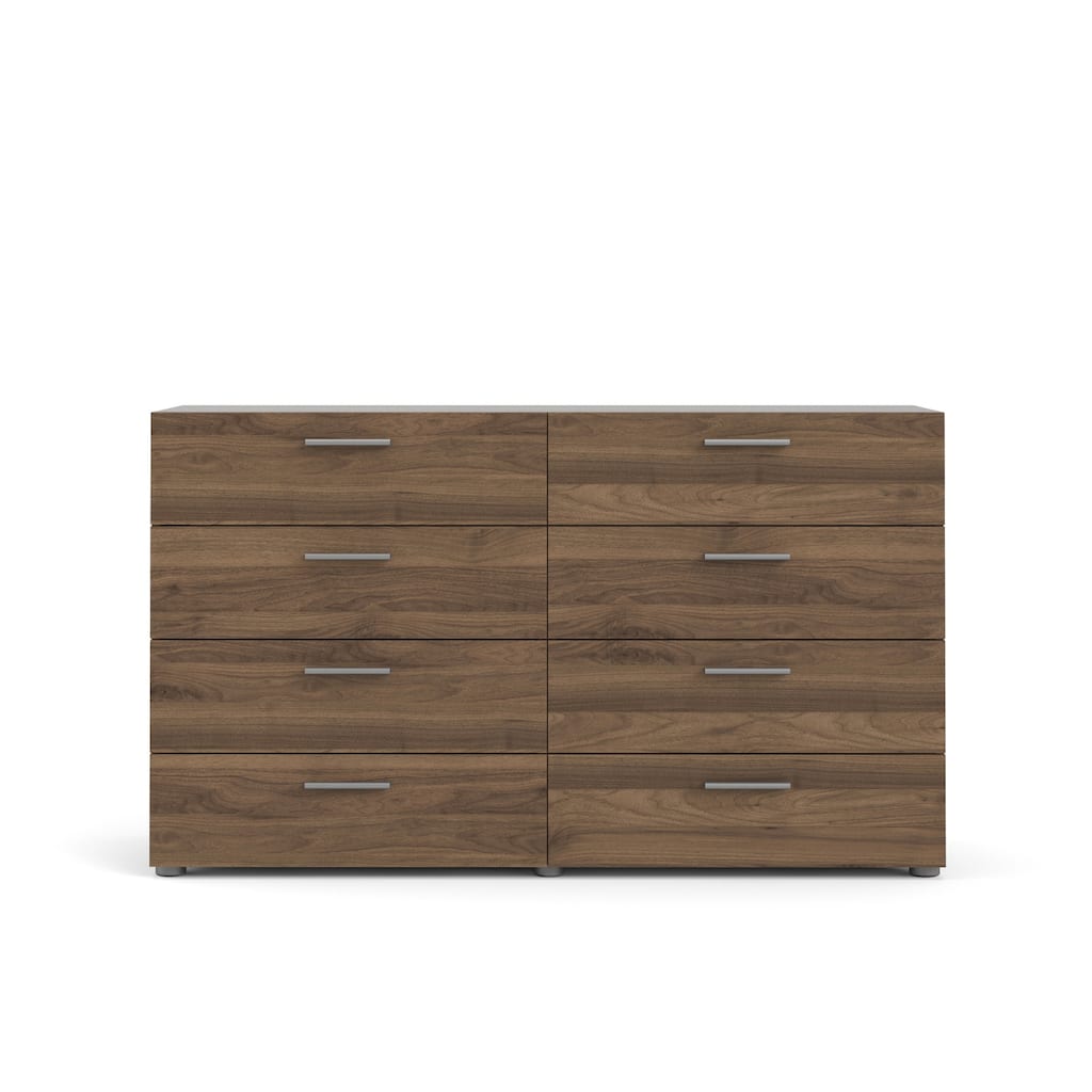 8-Drawer Double Dresser in Walnut Finish with Wide Smooth Glide Drawers and Stylish Contemporary Design