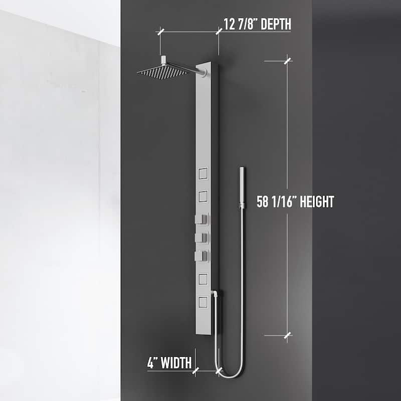 VIGO Sutton 58" H x 4" W 4-Jet Shower Panel with Square Shower Head