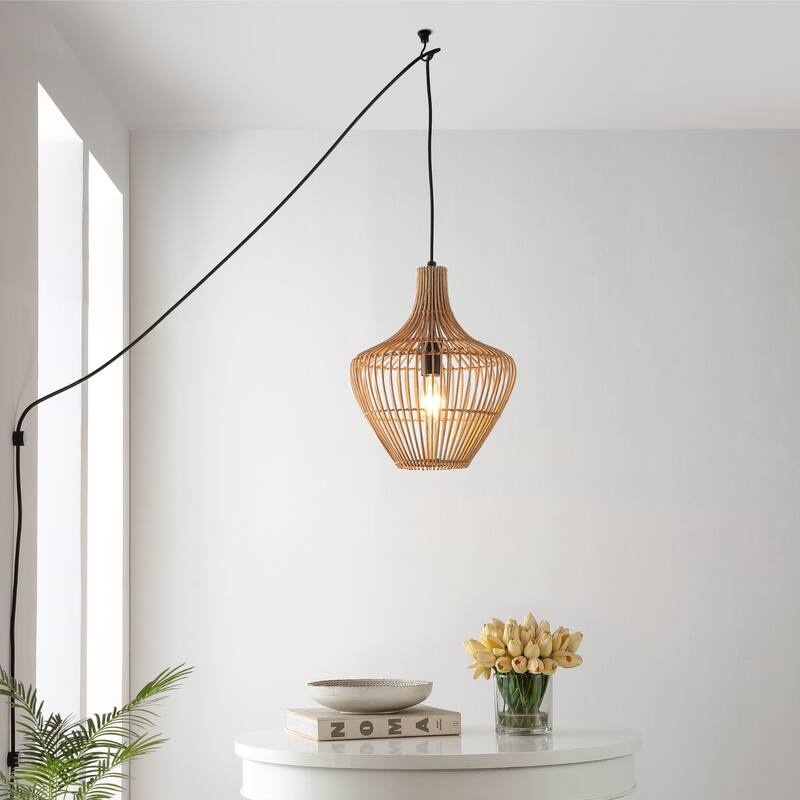 Lucas 1-Light Farmhouse Coastal 180" Cord Plug-In or Hardwired LED Pendant, by JONATHAN Y