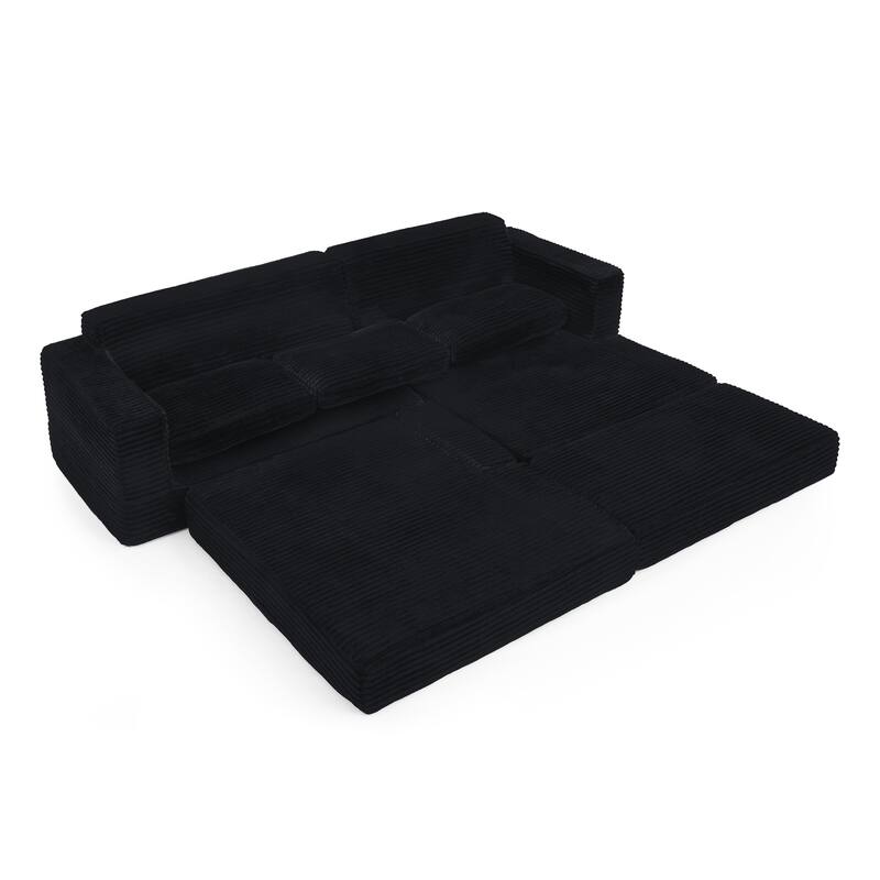 112.6" Corduroy L-Shaped Modular Sectional Sofa with Sleeper (Right)
