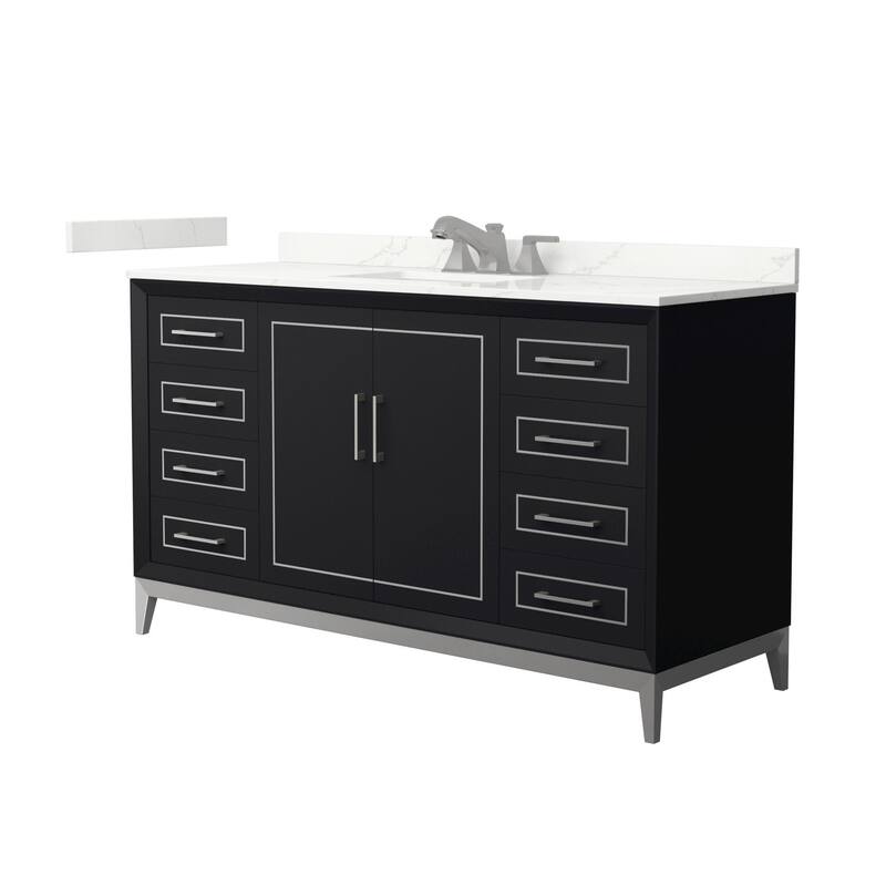Wyndham Collection WCH515160S-QTZ-US3MXX Marlena 60" Free Standing - Black / Giotto Quartz Top / Brushed Nickel