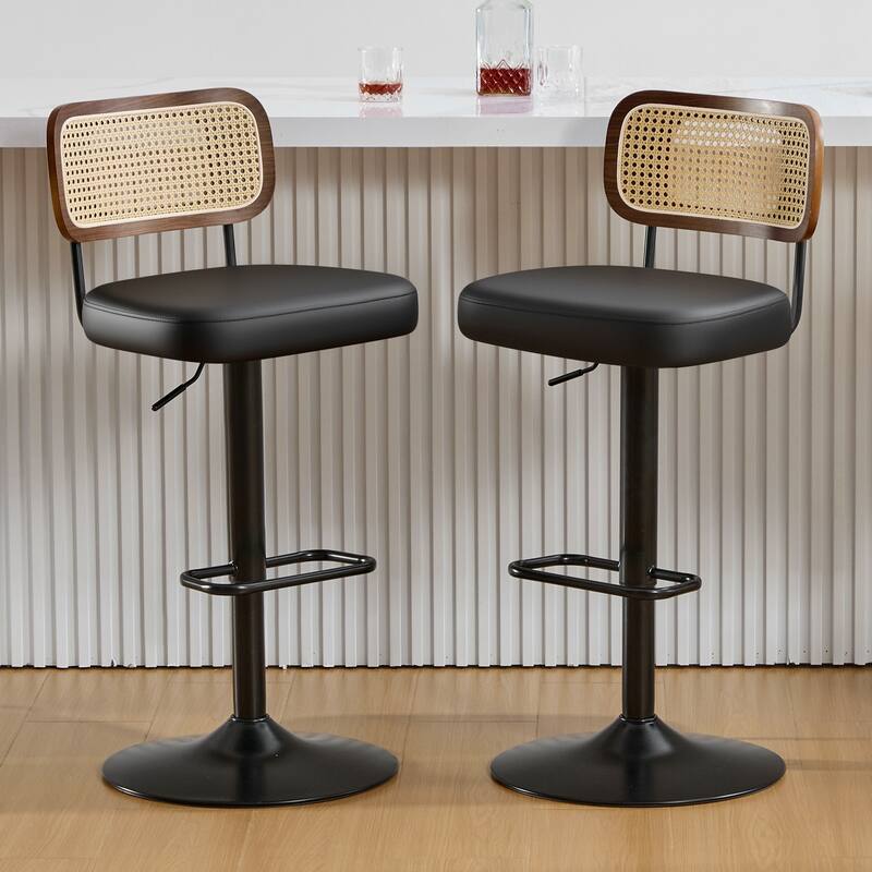 Adjustable Height Swivel Bar Stools with Back and Footrest - 17.7"W x 15.75"D x 35"-42.9"H