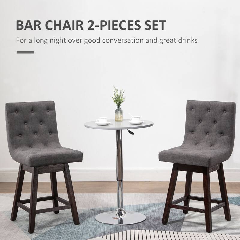 HOMCOM Bar Stools Set of 2, Swivel Bar Chairs, 25.5" High Fabric Tufted Breakfast Barstools for Kitchen Counter